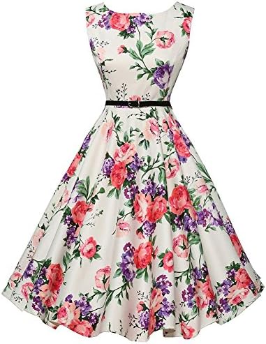 Lovesfay Boatneck Sleeveless Vintage Tea Dress with Belt