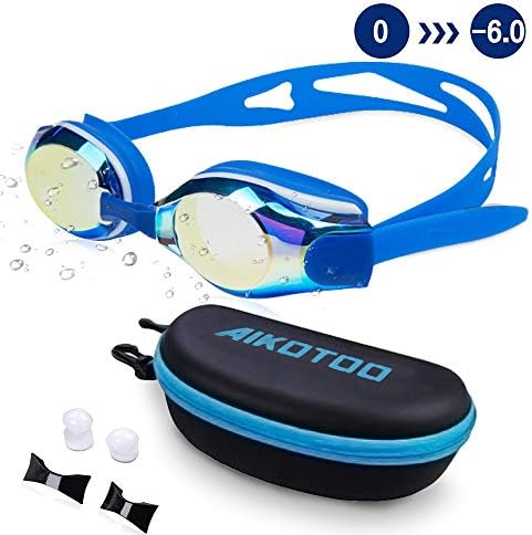 AIKOTOO Swim Goggles,Shortsighted Swimming Goggles Myopic with Prescription Lenses Anti Fog Nose Clip Ear Plugs for Women Kids Men, Swimming Goggles…