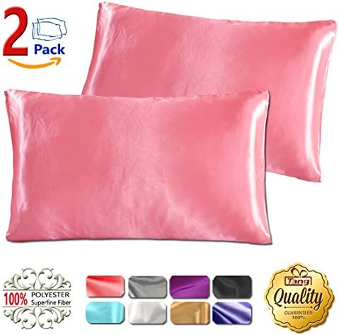 TANGGIFT Silk Satin Pillowcase Standard Us for Hair and Skin Hypoallergenic King Size Silk Pillowcase Queen (Standard 2-Pack, Pink)