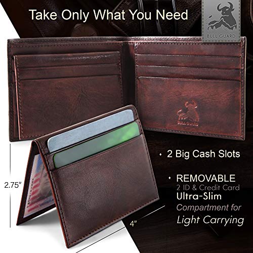Leather wallet with removable flip up ID window, bifold premium men’s