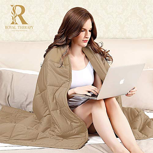 Royal Therapy Weighted Blanket Adult & Kids Bed (15lb, 48x78', Twin/Full Size Comfort) 100% Calming Cotton Blanket with Glass Beads