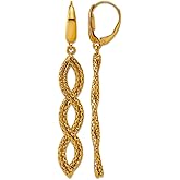 14k Solid Yellow Gold Polished Fancy Woven Dangle Leverback Earrings 53.5mm long Dangle Earring for Women