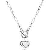 Acierble Stainless Steel Puffy Heart Pendant Paperclip Chain Necklace for Women Toggle Necklace Jewelry