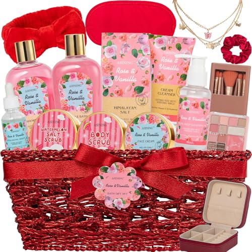 Gifts for Women, Rose Vanilla Bath & Body Gift Basket,Face Ski... 513wfJil+7L