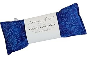 DREAM FIELD STUDIO Eucalyptus Eye Pillow - Hot or Cold Use - Handmade Weighted Bag, 4" x 10" Size, Sinus and Migraine, Relaxation - Deep Blue Batik