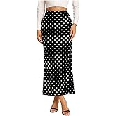 Dynvernal Womens Polka Dot Maxi Skirt Elegant High Waist Bodycon Long Skirts Casual Trendy