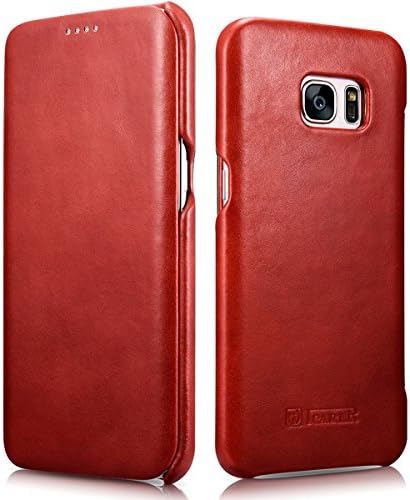 Galaxy S7 Edge Genuine Leather Case, Vintage Series Premium Cowhide Leather Handmade Slim [Side open] Flip Folio Protective Case Cover for Samsung Galaxy S7 Edge G9350 (Retro Red)