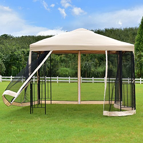 oldzon 10’x10’ Gazebo Canopy Shelter Patio Wedding Party Tent Outdoor Awning W/Netting with Ebook