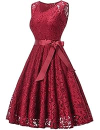 Gooclo - Vestido corto de cóctel sin mangas con cuello en V y encaje floral para mujer