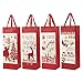 Juvale 12 Pack Christmas Wine Bottle Gift Bags Bulk with Handle for Holiday Presents, Xmas Reindeer & Santa Claus Design, 4 x 5 x 13.5 in