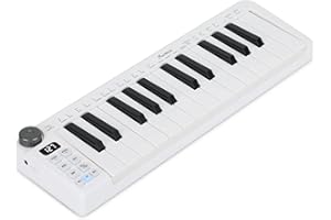 Asmuse 25 Key USB MIDI Keyboard, Bluetooth Sensitive Keys MIDI Controller with Assignable Controls, Pitch and Mod Wheels (White)