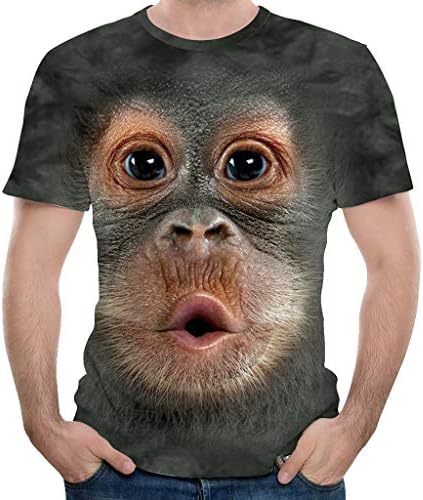 Summer Men's Monkey 3D Print Top T-Shirt Fashion Short Sleeve O-Neck Casual Blouse T-Shirt Coffee