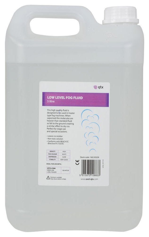 QTX | Low Level Fog Fluid Formulated to Create a Dense, low Level Cloud of Fog, a Similar Effect to CO2, Non-Toxic & Water-Based | 5 Litre Clear