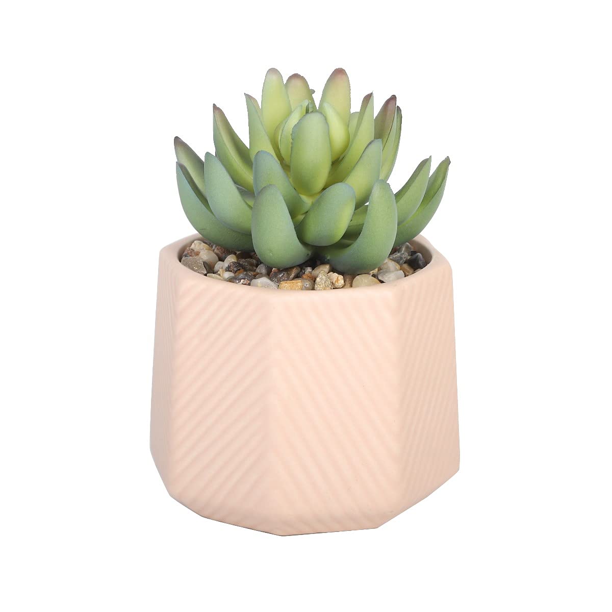 Sleepdown Halo Artificial Faux Plant for Home Office Bathroom Decor Indoor Decoration Aesthetics, Ceramic, Metal, Plastic, Green Succulent Pink Geo Pot - 932, Small