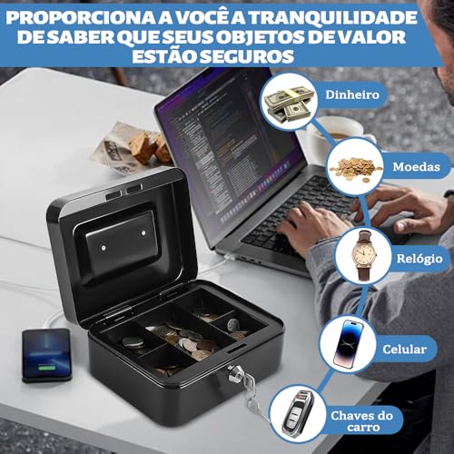 Caixa de Dinheiro, Caixa com Cadeado, Cofres de Dinheiro em Lojas de Conveniência, com Bandeja para Dinheiro e Fechadura com Chave