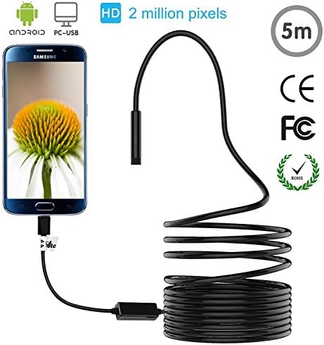 Endoscope, USB 2 in 1 Waterproof HD Snake Camera with 8 LED for Android, Windows and Macbook OS Computer, USB Endoscope - 16.4 ft(5M) Black