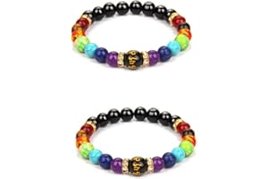 Choistily 2PCS Pulsera Arus 7 Chakras Lymphatic Drainage Chakra Bracelet 7 Chakra Bracelet with Natural Stone Beads Chakra Bracelet for Women Men