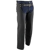 Milwaukee Leather LKM5717 Men's Flat Black Premium Leather Motorcycle Rider Biker Chaps w/Jean Pockets