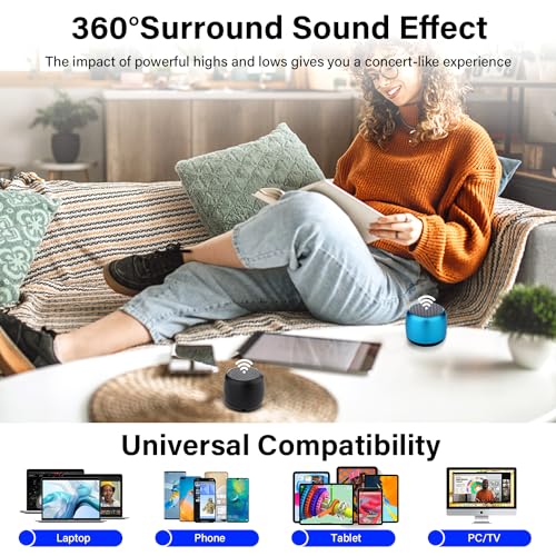 KJLAND 2 Pack Small Portable Bluetooth Speakers Wireless with Loud Stereo Sound, Multi-Functional Mini Bluetooth Speaker Rechargeable for Travel Home Office Outdoor Hiking(Black&Blue)