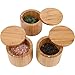 Lily's Home Round Bamboo Jar, Salt and Spices Storage Containers, Small 6oz Salt Box With Magnetic Lock. Set of 3 Wood Boxes