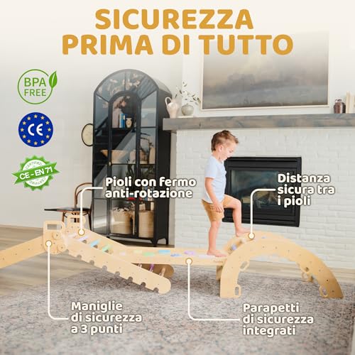 Duanico® 9in1 Montessori Large Triangle 1-7+ Years - 5 Adjustable Angles - Wooden Gym Set with Montessori Arch and Climbing Ramp for Kids Outdoor and Indoor