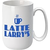 Latte Larry's Coffee Shop 15oz Funny Graphic Ceramic Coffee Mug Gift | Glossy Dishwasher Safe Novelty Tea Cup, Lighthearted Daily Cup For Coffee Tea Lovers &amp; Casual Gifting
