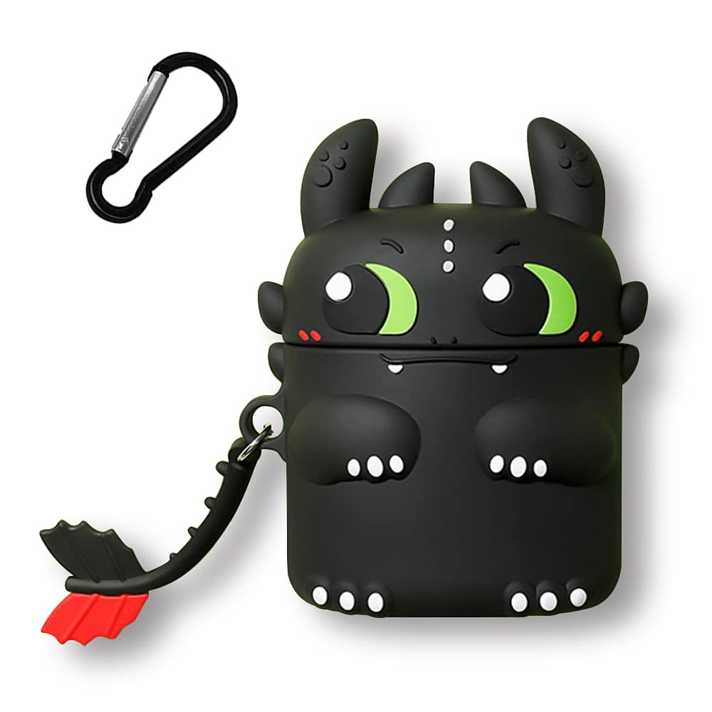 AIYAAIYA 3D Cartoon Silicone Case for Airpods 1, Cute Night Demon Design, Kawaii Design, Waterproof, Shockproof for Airpod Charging Case Protective Case with Keyring (Black)