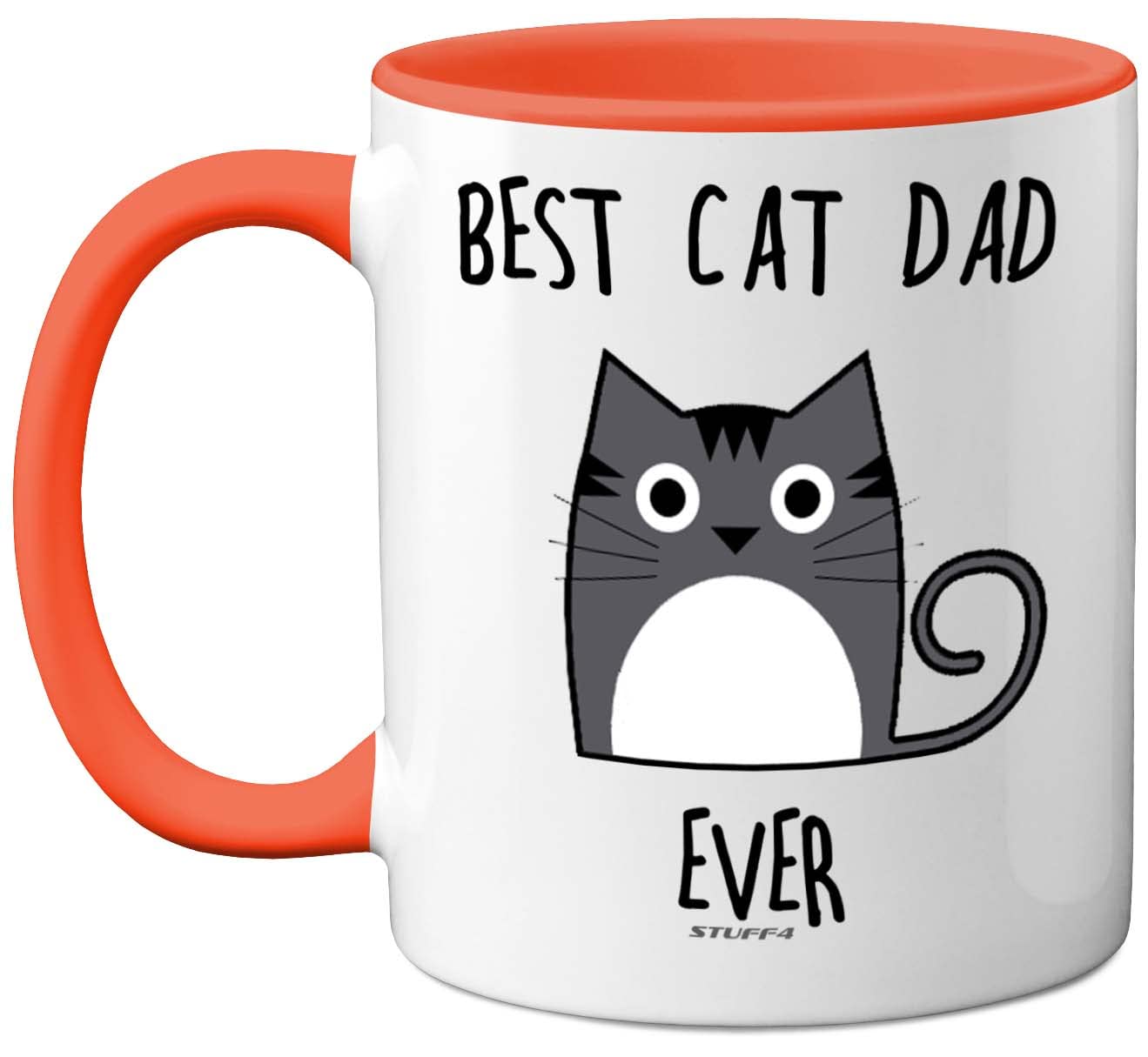 Stuff4 Best Cat Dad Ever Mug, Gifts for Cat Lovers, Dad Gifts, Cute Mugs for Men, Funny Coffee 11oz Ceramic Dishwasher Safe Premium Orange Handle