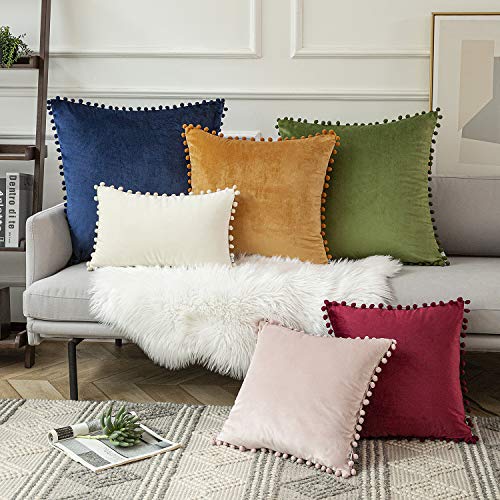 Ashler Decorative Throw Pillow Covers with Pom Poms Soft Particles