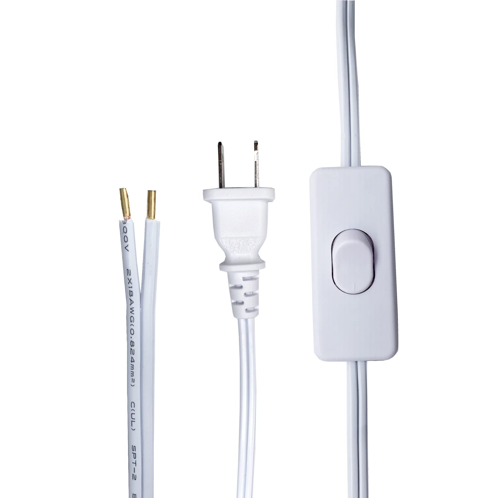 Photo 1 of Lamp Cord with Switch Plug, 2 Prong Extension Cord Cable Replacement 8 Feet, 18 AWG, Stripped Ends Ready for Wiring and Repairing Lights, White