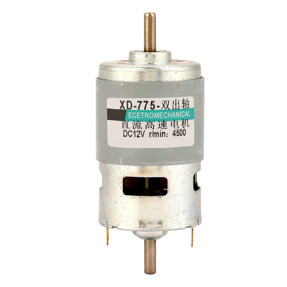 DC Motor, 50W 12/24v 4500rpm/9000rpm Large Double Output Shaft DC Motor Electric Grinder Drill Chuck Motor(12V4500RPM no bracket)