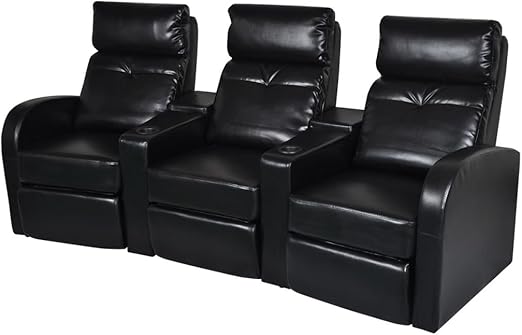 Amazon Com Vidaxl Black Artificial Leather 3 Seat Home Theater
