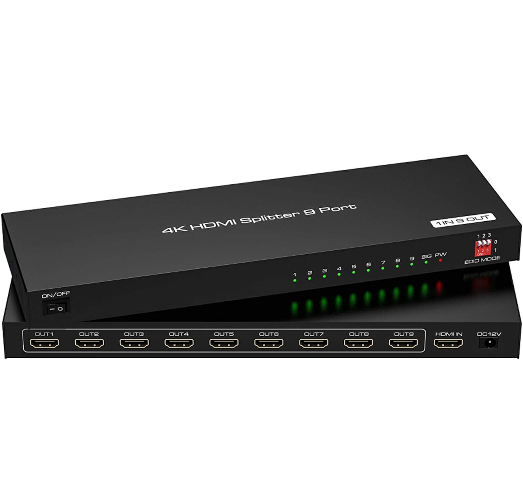 4K 60Hz HDMI Splitter 1x 9， Video Distributor Converter 1 In 9 Out Multi-screen Display Screen Share Support EDID resolution management function 1 PC to Several Monitor