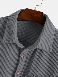 ZAFUL Men Henley Shirt Solid Color Texture Button