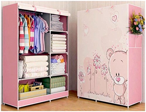 HomeTown Market A Portable Cloth Cabinet, Storage Or Wardrobe (5.57FT X 3.4FT X 17.7Inch). A Quality Cloth Organizer, Closet for Kids, Boy and Girl (Bear Pink Color)