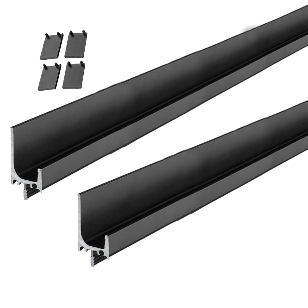 Hoopever 600mm Finger Edge Pulls, 2Pack L Shape 90°Concealed Handles with Snaps, Aluminum Alloy Slotted Insert Furniture Handle, Cabinet Hidden Pull for Home Door Drawer Kitchen Cabinet, Black-Narrow
