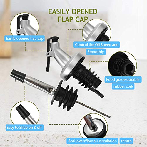 Gusnilo Glass Olive Oil Bottle - 250ml Second Generation Green Oil & Vinegar Cruet with Pourers and Funnel - Olive Oil Carafe Decanter for Kitchen-(8.5 Oz Ounce)