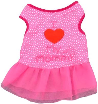 Ollypet Summer Dress for Dogs I Love Mommy Clothes Pink Shirt Cute