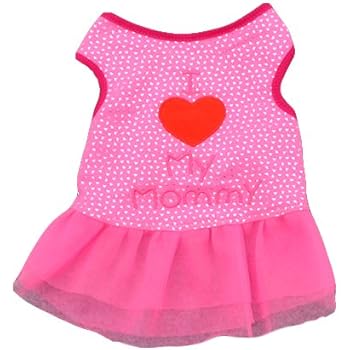 Ollypet Dog Dresses for Small Pets Cat Puppy Clothes for Girls I Love Mommy Summer Outfit Pink Shirt Cute Apparel L