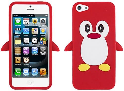Red Penguin Silicon Soft Rubber Skin Case Cover For Apple iPhone 5 5S 5SE with Free Pouch