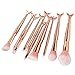 Iskas 10pcs Mermaid Makeup Brush Set Soft Nylon Bristles Beauty Brushes Kit Foundation Blending Blush Concealer Contour Cosmetic Tools - Champagne