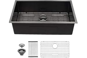 33 Black Kitchen Sink Undermount - Sarlai 33 inch Gunmetal Black Stainless Steel 16 Gauge Undermount Single Bowl Kitchen Sink Basin