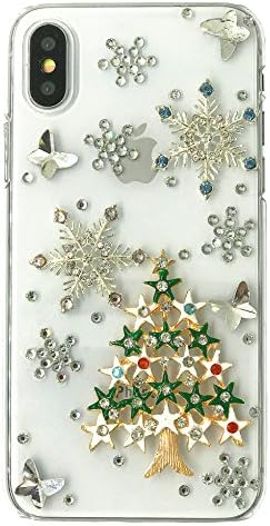 Iphone X Ccase,TAIYANYU 3D Handmade Bling Crystal Star Christmas Tree Silver Snowflake with Colorful Shiny Diamonds and Sparkle Butterfly Gems Clear Cover Hard PC Case for Apple iPhone X (2017)