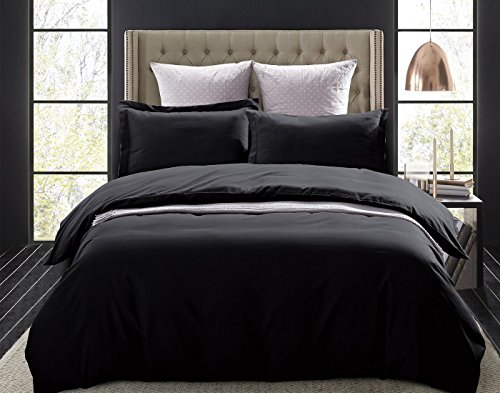 Word of Dream Brushed Microfiber Duvet Cover Set - Lightweight and Soft - Full/Queen, Black