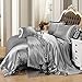 uxcell Silver Gray Satin Silk Duvet Cover Bedding Set Cushion Cover Pillow cases Set,Silk Sheet,Queen Size