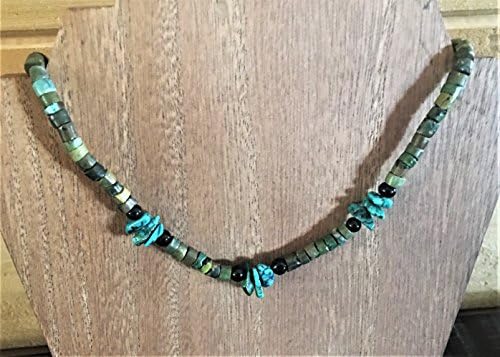 Turquoise Heishi grade D, Turquoise Chips grade B/C, and Black Obsidian Beads, 19 inches