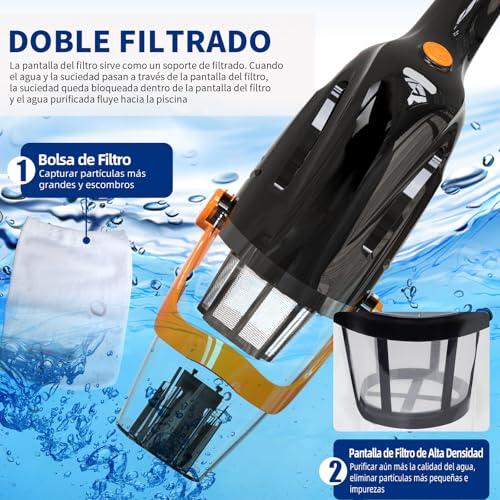 PoolyPoly 2026 New Pool Vacuum Cleaner with Battery, Manual Pool Cleaner, 60 Minutes Autonomy, Electric Vacuum Cleaner for Pool, SPA, Black