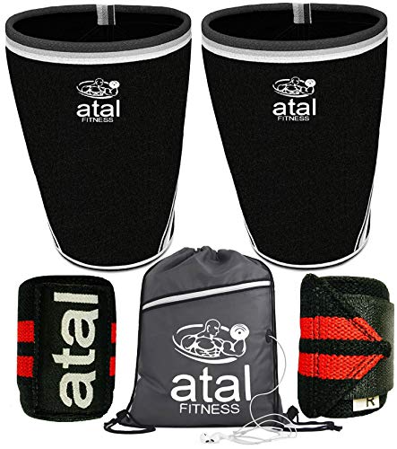 atal Fitness Knee Sleeves for Powerlifting, Weightlifting, Cross Training, Squats and Knee Support - 7mm Neoprene Knee Sleeves for Women and Men with Heavy Duty Wrist Wraps & Gym Bag