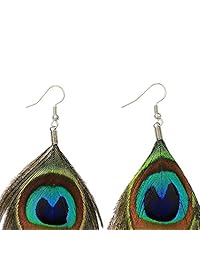 beautywin pluma de pavo real hecho a mano arete pendientes cóctel el Carnaval Joyería Las Mujeres Dangle Halloween