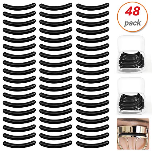 48 Pcs Curler Refills Eyelash Curler Replacement Refill Pads Curler Refill Pads Rubber Replacement Pads for Universal Eyelash Curler with 2 Clear Storage Box